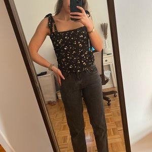 Reformation black floral top